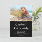 白黒スクリプエレガントト50誕生日 招待状 (スタンド正面)