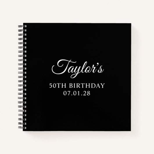 白黒スクリプエレガントト50th誕生日ゲスト ノートブック (正面)