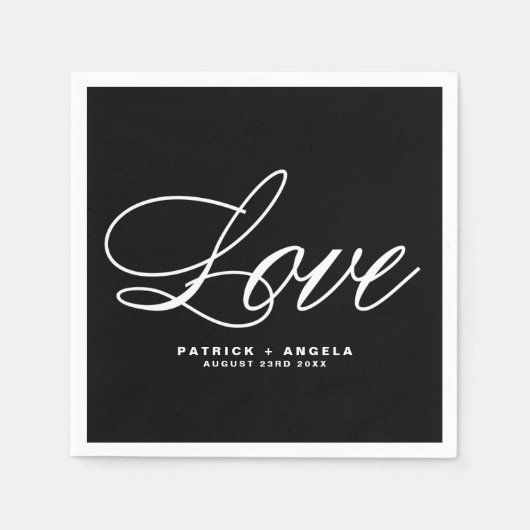 白黒スクリプエレガントト | 愛結婚の スタンダードカクテルナプキン (正面)