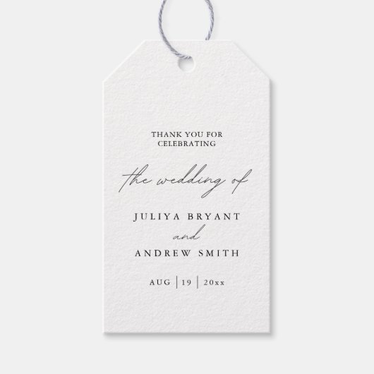 白黒スクリプスタイリッシュト結婚の ギフトタグ (正面)