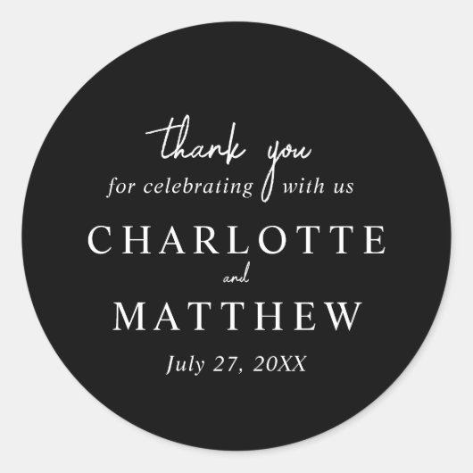 白黒スクリプトありがとうステッ結婚カー ラウンドシール (正面)