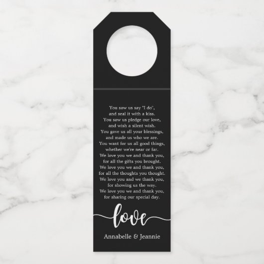 白黒スクリプトありがとう詩結婚の ボトルネックタグ (裏面)