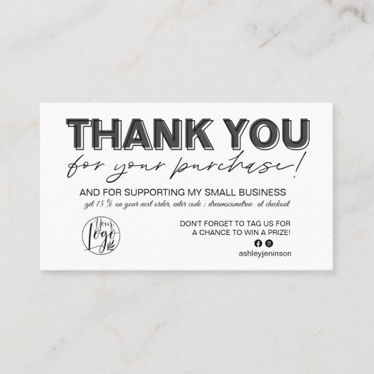 白黒スクリプトのフォトロゴの感謝してい順序 名刺 (正面)