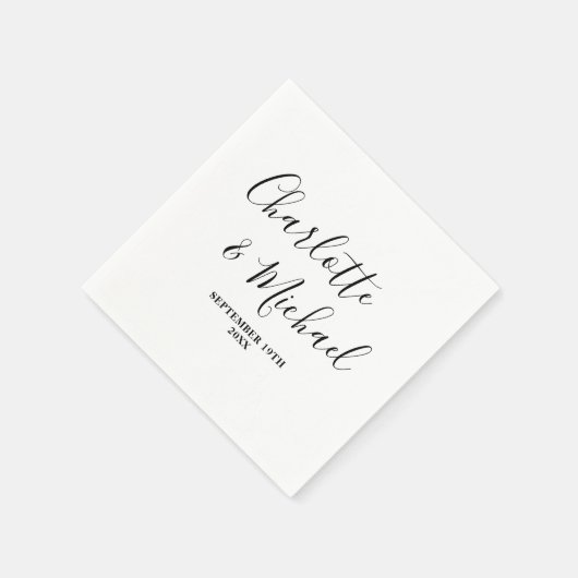 白黒スクリプトのミニマル結婚リスト スタンダードカクテルナプキン (角)