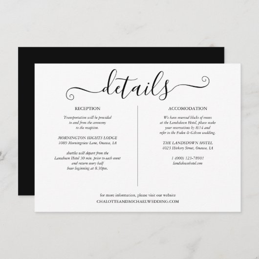 白黒スクリプトの結婚詳細情報 エンクロージャーカード (正面/裏面)