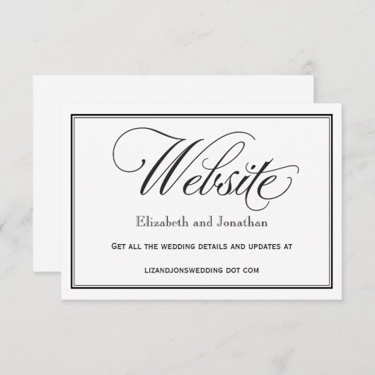 白黒スクリプトの結婚Webサイトカード エンクロージャーカード (正面/裏面)