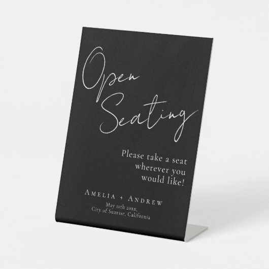 白黒スクリプトエレガントなウェディングオープンシーティング 台座サイン (正面)