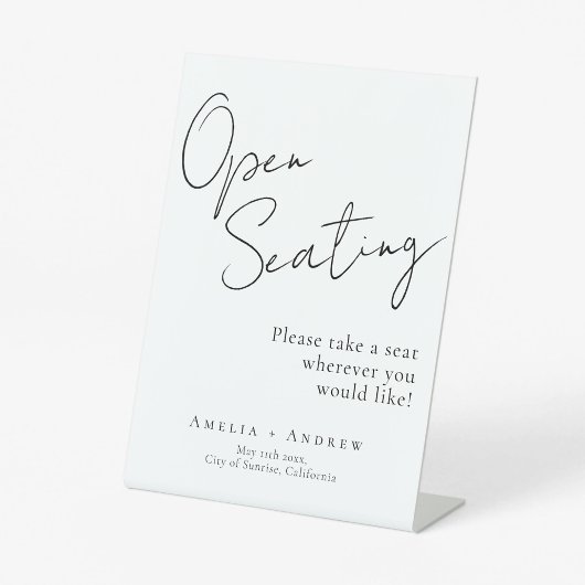 白黒スクリプトエレガントなウェディングオープンシーティング 台座サイン