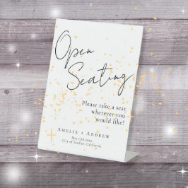 白黒スクリプトエレガントなウェディングオープンシーティング 台座サイン