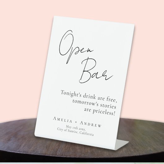 白黒スクリプトエレガントなウェディングオープンバー 台座サイン