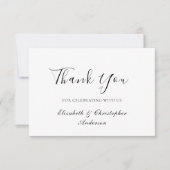 白黒スクリプトエレガントなウェディングサンキューカード サンキューカード (正面)