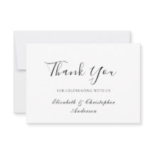 白黒スクリプトエレガントなウェディングサンキューカード