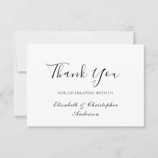 白黒スクリプトエレガントなウェディングサンキューカード サンキューカード (正面)