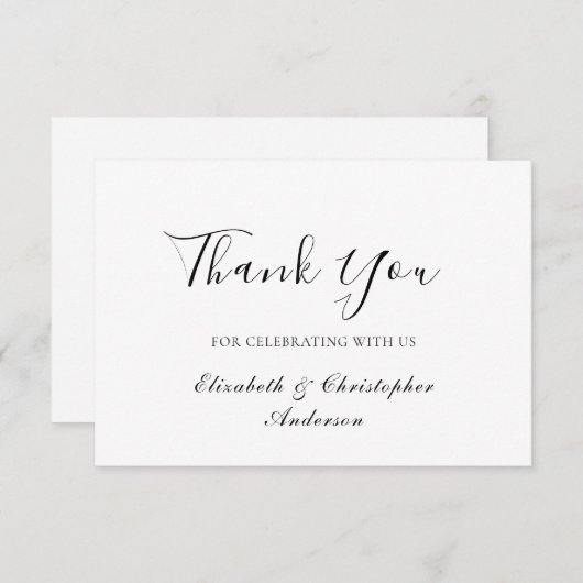 白黒スクリプトエレガントなウェディングサンキューカード サンキューカード (正面/裏面)
