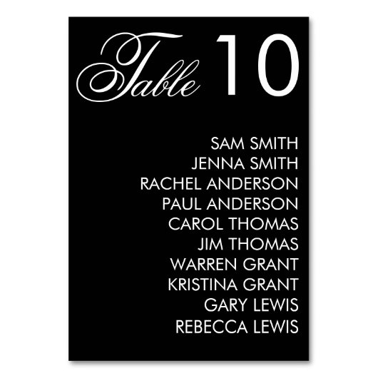 白黒スクリプトエレガントウェディングレセプション テーブルナンバー (正面)