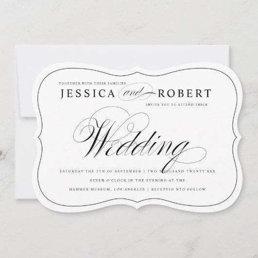 白黒スクリプトエレガント結婚式招待状 招待状 (正面)