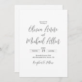 白黒スクリプトエレガント結婚式招待状 招待状 (正面/裏面)