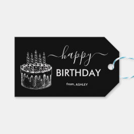 白黒スクリプトカジュアルの種類のハッピーバースデー ギフトタグ