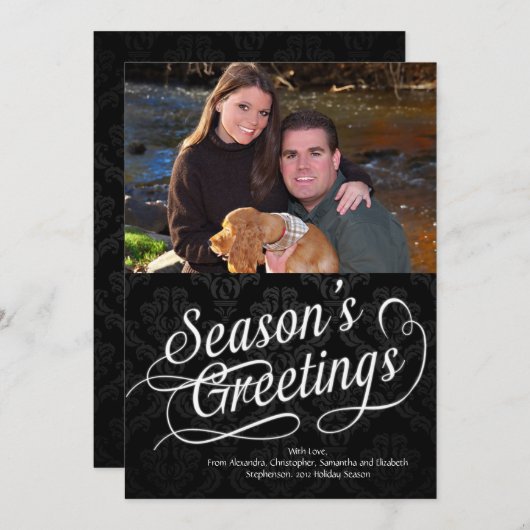 白黒スクリプトシーズンのグリーティングフォトカード シーズンカード (正面/裏面)