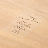 白黒スクリプトタイポグラフィ結婚の アクリル招待状 (レイダウン)