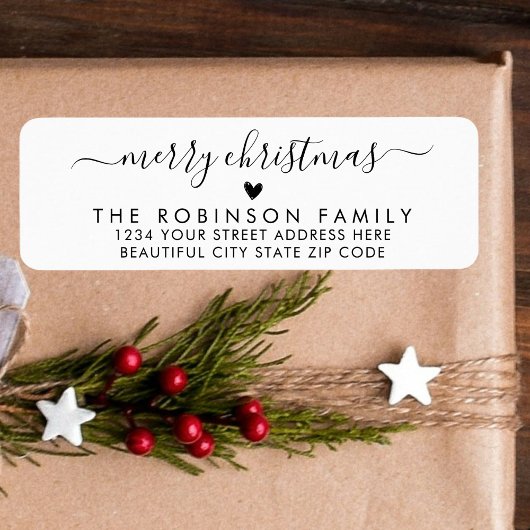 白黒スクリプトハートクリスマス差出人住所 ラベル