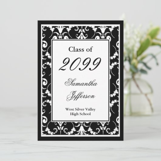 白黒スクリプトファンシーの卒業招待状 招待状 (スタンド正面)