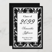 白黒スクリプトファンシーの卒業招待状 招待状 (正面/裏面)