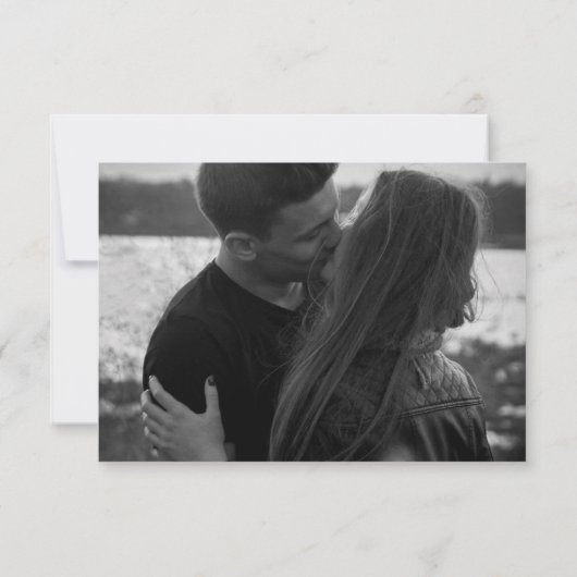 白黒スクリプトファンシーウェディングRSVP | フォト 出欠カード (裏面)