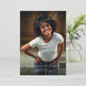 白黒スクリプトフォトコラージュ卒業 招待状 (スタンド正面)