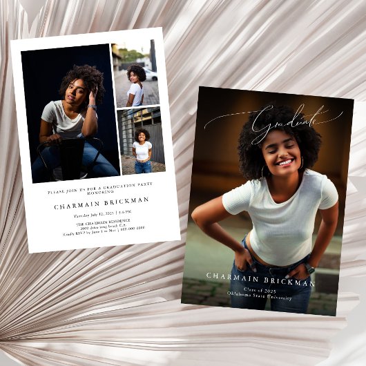 白黒スクリプトフォトコラージュ卒業 招待状