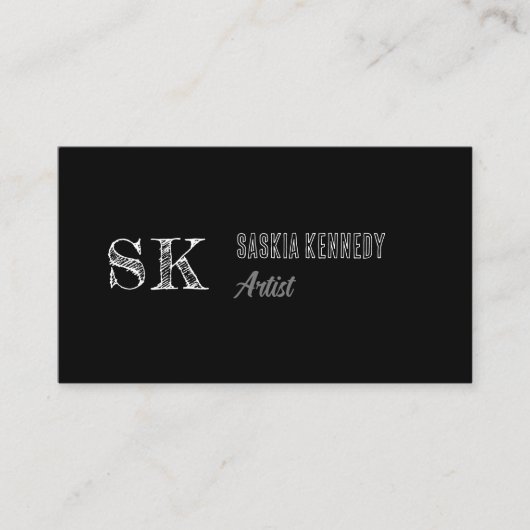 白黒スクリプトプロフェッショナルモノグラムアーティスト 名刺 (正面)