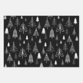 白黒スクリプトメリークリスマスツリー名 ラッピングペーパーシート (正面3)