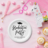 白黒スクリプトモダン卒業パーティー ペーパープレート (パーティー)