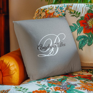 白黒スクリプトモノグラファンシームグレー クッション