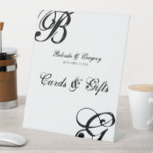 白黒スクリプトモノグラムウェディングカードギフト 台座サイン (インサイチュ)