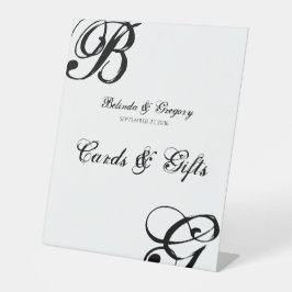 白黒スクリプトモノグラムウェディングカードギフト 台座サイン