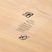 白黒スクリプトモノグラム結婚ズ アクリル招待状 (レイダウン)