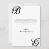 白黒スクリプトモノグラム結婚ズ サンキューカード (正面)