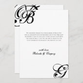 白黒スクリプトモノグラム結婚ズ サンキューカード (正面/裏面)