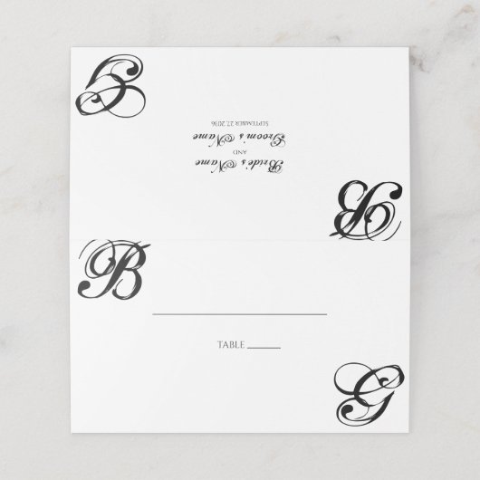 白黒スクリプトモノグラム結婚ズ プレイスカード (外部開封)