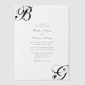 白黒スクリプトモノグラム結婚ズ ベラム紙招待状 (正面)