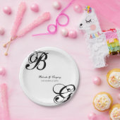 白黒スクリプトモノグラム結婚ズ ペーパープレート (パーティー)