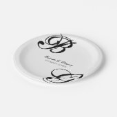 白黒スクリプトモノグラム結婚ズ ペーパープレート (アングル)
