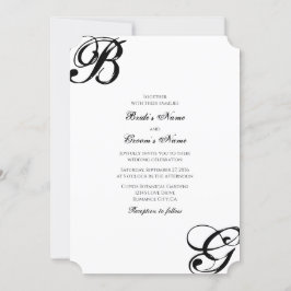 白黒スクリプトモノグラム結婚ズ 招待状