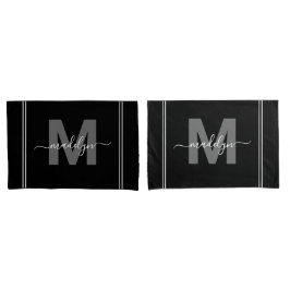 白黒スクリプト名モノグラム 枕カバー