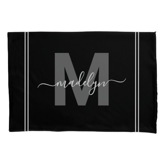 白黒スクリプト名モノグラム 枕カバー (正面左)