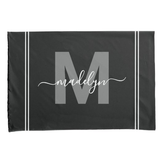 白黒スクリプト名モノグラム 枕カバー (正面右)