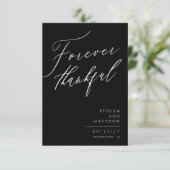 白黒スクリプト永遠に感謝のフォトコラージュ サンキューカード (スタンド正面)