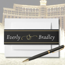 白黒スクリプト縁ど金ゴールドアンパ結婚サンド 招待状ベリーバンド