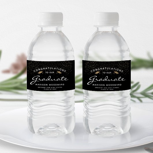 白黒スクリプト金ゴールドキャップの卒業 ペットボトルラベル